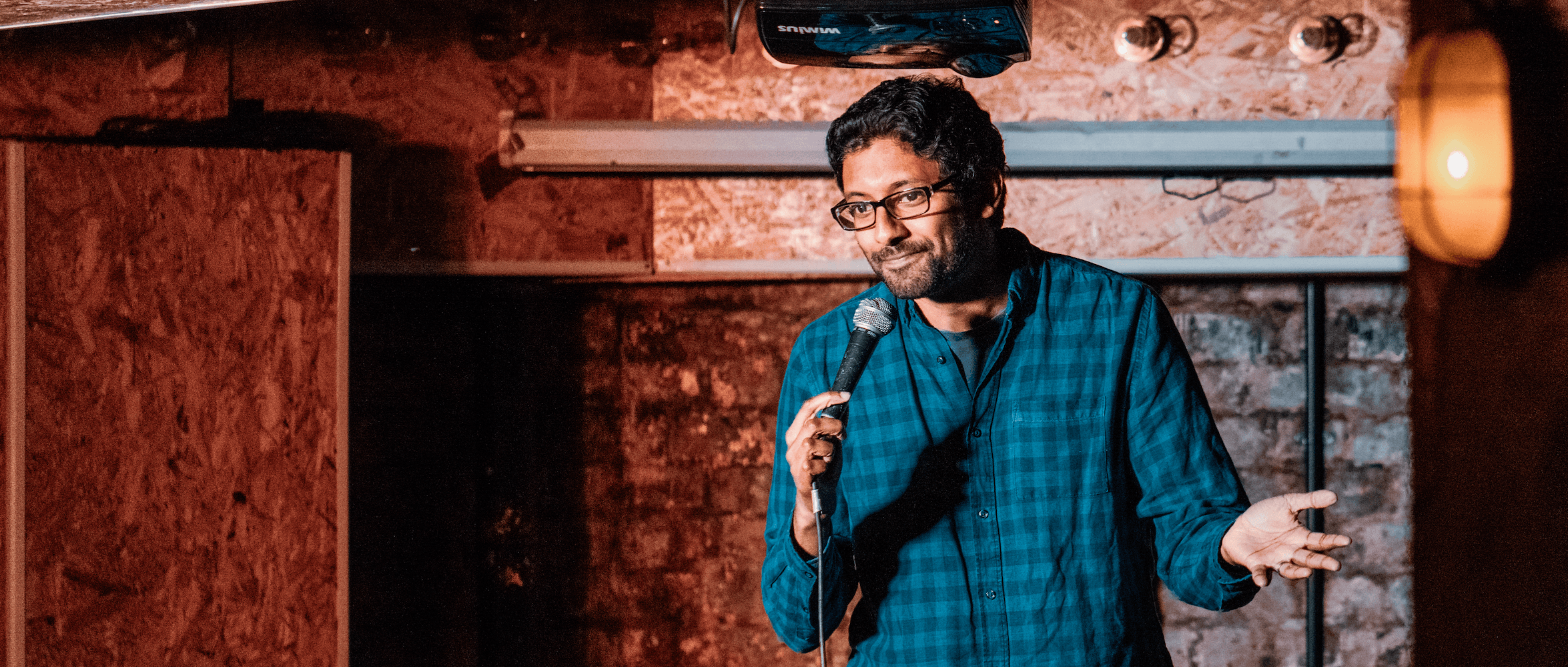Hari Kanth performing stand-up, from back when he used to do that